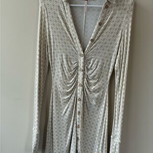 Free People Beige Patterned Long Sleeve Dress